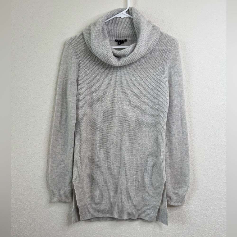 Theory 100% Cashmere Sweater Madalinda Womens Gray‎ Cowl Long Sleeve Sz P Preppy